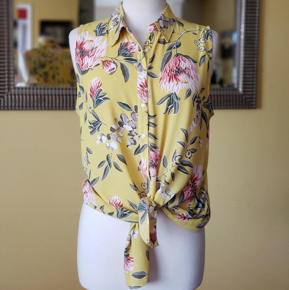 NWT LOFT Floral Mixed Media Buttondown Shell - Picture 6 of 10